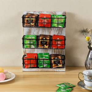 Contenitore di stoccaggio in legno rustico e metallo nero per bustine <span class=keywords><strong>da</strong></span> tè Organizer <span class=keywords><strong>da</strong></span> tavolo o <span class=keywords><strong>da</strong></span> <span class=keywords><strong>parete</strong></span> ripiano organizzatore a 3 livelli - Product Image 6