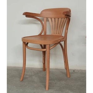 Chaise de salle à manger moderne Siège en bois naturel Chaise de salle à manger à café Chaises avec accoudoir en bois massif - Product Image 3