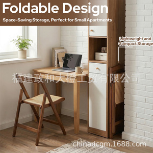 Chaise pliante japonaise en bois massif, 48.4x50x67.2cm, chaise de jardin pliable avec siège tissé, pour balcon, loisirs, usage domestique - Product Image 2