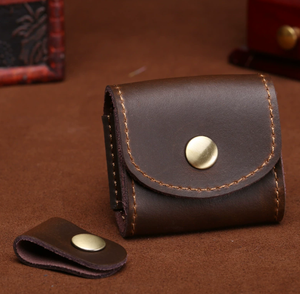 2025 Summer Vintage Style Small Bag Portable <strong>Crazy</strong> Horse Leather Data Cable <strong>Earphone</strong> Storage Box Retro <strong>Earphone</strong> Bag - Product Image 5