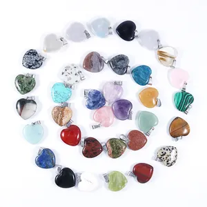 20mm Mixed Healing Chakra Crystal Charms Heart Shaped Stone Pendant for Jewelry Making DIY Gemstone Pendants