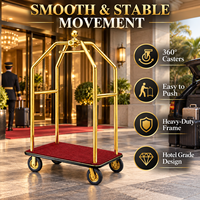 Großhandel Gold-Diamant-Gepäckwagen aus Edelstahl, Hotel-Transportwagen, Roter-Teppich-Plattformwagen mit 8 Zoll Ultra-Leise-Rädern, Spiegelgold