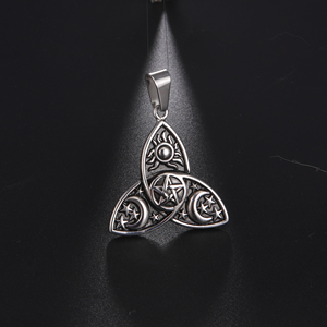 Colliers à chaîne en acier inoxydable inaltérable avec pendentifs Wicca Soleil Étoile Lune pour Hommes, Bijoux Viking avec Zircon Principal pour Mariages - Product Image 2