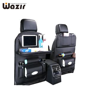 Organizador de asiento de coche de cuero PU, con bandeja plegable para mesa, tableta, teléfono, botella, soporte para taza, bolsa de almacenamiento de tejido - Product Image 5