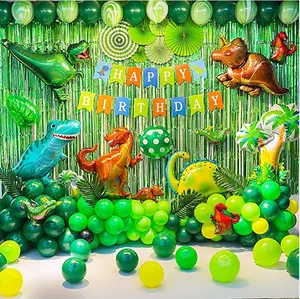 Jurassic Dinosaur Theme Green Balloon Set with Happy Birthday Banner for Kids Birthday Party Decorations