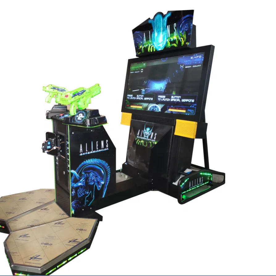 55' inch LCD simulator video gun game with pedal arcade kids aliens shooting game machine