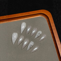 Faux ongles longs faits main à motif griffe de dragon, dentelle blanche, cristaux et brillance nacrée, ongles artistiques gothiques pour mariée