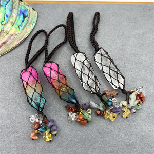 <strong>Wholesale</strong> Natural Rainbow Aura Quartz Clear <strong>Crystals</strong> Healing Point Stone Seven Chakra Pendants Hand Woven Tassel Car Hanging - Product Image 2