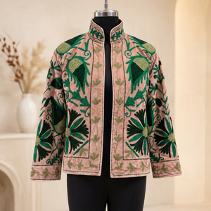 Suzani Pink <b>Velvet</b> Embroidered <b>Jacket</b> for <b>Women</b> Elegant Floral Embroidery Ethnic Winter Layering <b>Jacket</b> Fashion Wholesale Wear - Product Image 1