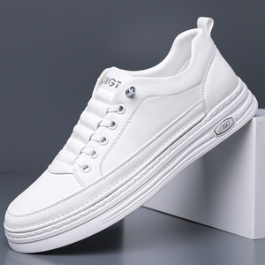 Zapatillas Blancas con Cordones, Punta Redonda, Parte Superior de PU, Suela de Goma Antideslizante, con Logotipo en la Lengüeta, para Hombre, Casuales, Color Sólido - Product Image 1