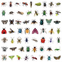 Paquete de 55 Pegatinas de Insectos de PVC Impermeables para Decoración de Laptop, Botella, Casco, Patineta y Equipaje