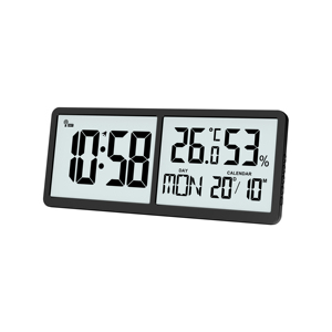 Ewetime <span class=keywords><strong>LCD</strong></span> Dual Screen Relógio de parede Interior Temperatura/Umidade e 7 Idiomas Semana <span class=keywords><strong>Display</strong></span> Rádio Controle Função Amostra Grátis - Product Image 1