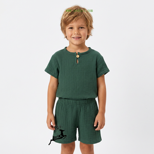 Conjunto de Ropa de Boutique de 2 Piezas para Niños Pequeños, de Lona de Algodón, para Verano, con Estampado a Cuadros, Color Personalizado, Pantalones Cortos y Chaquetas/Camisetas Informales para Niños y Niñas - Product Image 1
