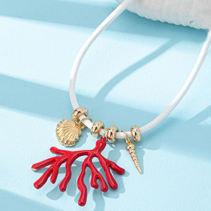 Collier pendentif coquillage corail rouge en gros pour femme, idéal pour le quotidien et la plage - Product Image 5