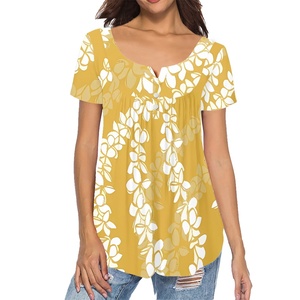 2025 Mới Cổ Điển Của Phụ Nữ Mùa Hè Giản Dị Ngắn Tay Áo Áo Áo Tops Màu Vàng Puakenikeni Hawaii Thiết Kế Cổ Điển In Nhu Cầu - Product Image 1