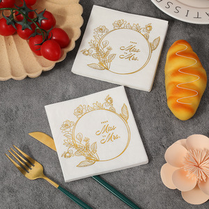 Wedding Paper Napkins 250mm Square Printed White With Gold Floral Design For Miss To Mrs Celebration - Product Image 2