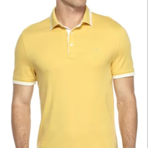 Chemises décontractées pour hommes à col montant, en maille unie, en sergé polyester/coton, à manches courtes, coupe classique, respirantes, avec logo frontal, unies - Product Image 1