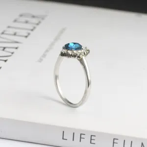 Joyería moda elegante simplicidad boda banquete fiesta flor mujeres chica amantes azul circón anillo de diamantes de imitación