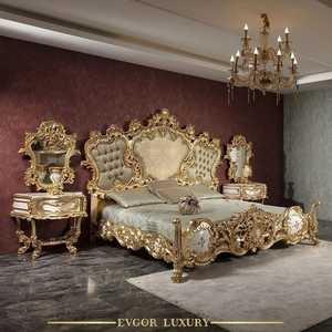 Cama de Matrimonio de Madera Maciza Tallada a Mano de Lujo, Muebles de Dormitorio Personalizados de Primera Calidad - Product Image 1