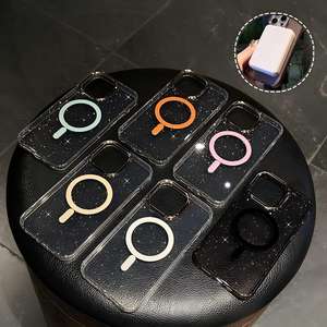 Coque de téléphone compatible avec iPhone 17 Pro Max, anneau de protection d'objectif magnétique électroplaqué à paillettes dorées pour coque transparente Apple 15 - Product Image 1