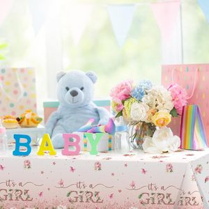 Décorations de table pour baby shower florales, décorations de baby shower pour fille, nappe jetable en plastique pour fê<span class=keywords><strong>te</strong></span> de bébé fille - Product Image 4