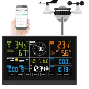 2024 nuova stazione meteo Wireless WiFi da 10.2 pollici vento/pluviometro/indice UV pannello solare 7 in 1 stazione meteorologica professionale