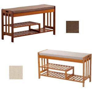 Bamboo Shoe Changing Stool With <b>Cushioned</b> Bench And <b>Storage</b> Rack 90X30X50 Cm For Entryway Use - Product Image 4