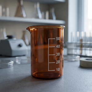 Vaso de Vidrio Ámbar de 50 ml Graduado con Boquilla, Taza Medidora de Laboratorio, Material de Laboratorio, India Maharashtra, OEM Personalizable, Sin Garantía - Product Image 2