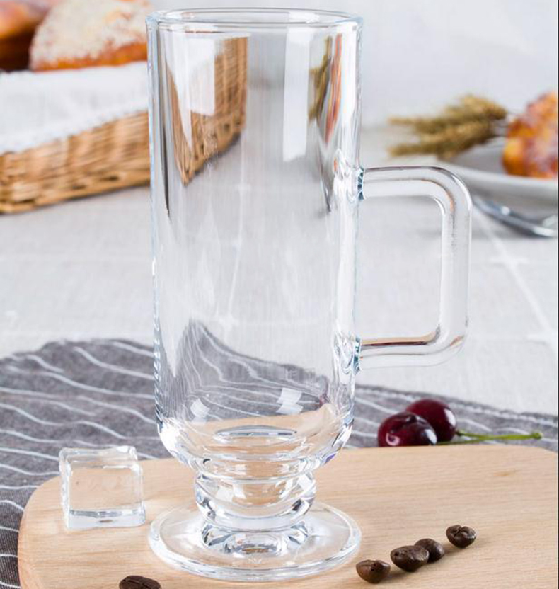 250ml 8oz Straight Body Irish Coffee Glassware with Handle Goblet Latte Juice Cappuccino Glass Transparent Mugs Drinking Cups