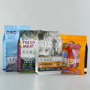 Wholesale custom resealable zipper flat bottom plastic pet food packaging bags supplier