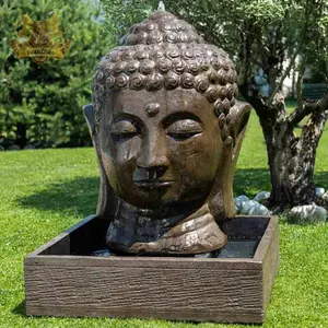 कस्टम विशाल संगमरमर बुद्ध सिर पानी का फव्वारा प्राकृतिक काले पत्थर के बगीचे की मूर्ति - Product Image 2