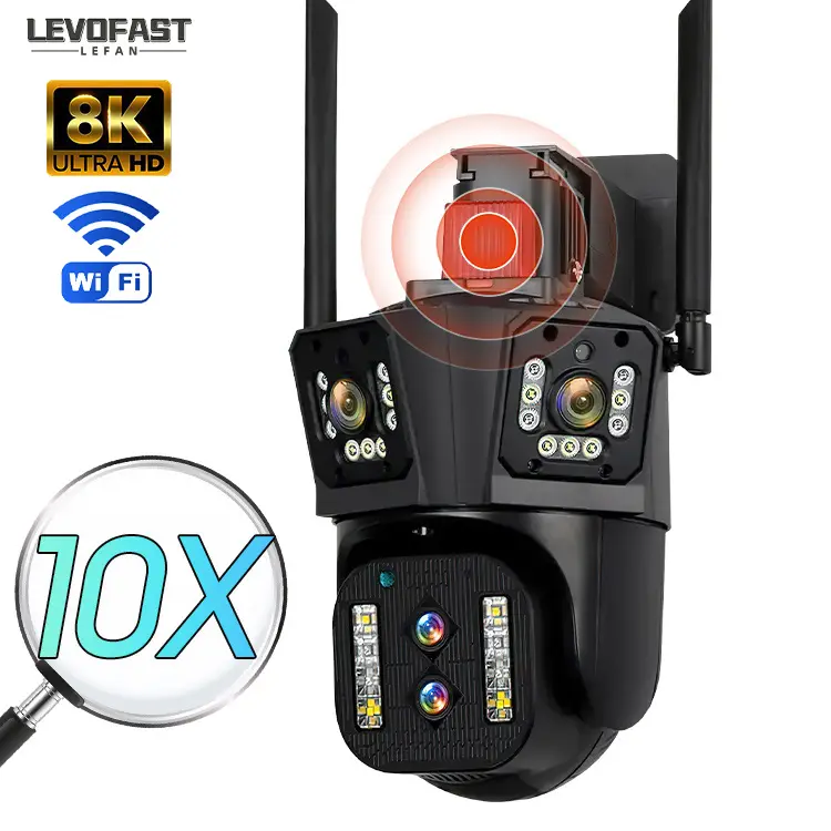 Levofast không dây bốn ống kính ba màn hình Zoom quang học 10x 16MP IP camera tự động theo dõi ngoài trời PTZ mạng Máy ảnh