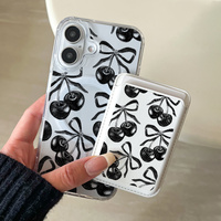 Elegante Tarjetero Magnético de Cuero PU Color Cereza Negro para Samsung iPhone, Funda Universal para Teléfono con Ranuras para Tarjetas