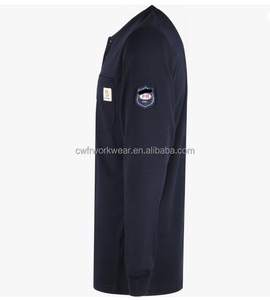 Venta al por mayor personalizado CAT 2 Soldadura seguridad resistente al fuego 100% algodón enclavamiento tejido ignífugo FR Henley camisas - Product Image 5