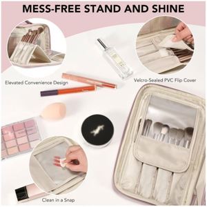 Luxury PU Leather Large Capacity Foldable Makeup <b>Organizer</b> Pouch Bag Skincare <b>Cosmetic</b> Partition Daily Use Zipper Closure Lady - Product Image 3