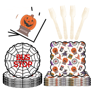 DAMAI Halloween Spider Web Paper Plates Set Halloween Pumpkin Theme Party Decorations Paper Plates Cups for Halloween Party - Product Image 1