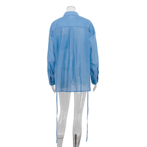 Nuovo arrivo 2025 <span class=keywords><strong>blu</strong></span> trasparente abbigliamento da donna camicie Casual alla moda manica lunga camicia trasparente per le donne con allacciatura - Product Image 5