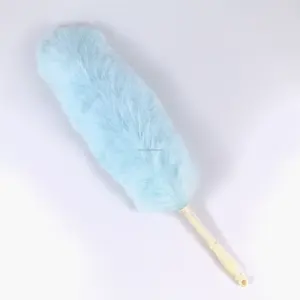 Light Blue Microfiber Feather Duster With Plastic Rubber Handle Flexible Household Cleaning Duster