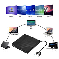 EDD17 Unidad de CD/DVD +/-RW Externa 7 en 1 con Lector de Tarjetas SD y Puertos USB, USB 3.0 Tipo-C, DVD CD ROM para Windows y Mac