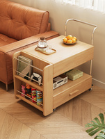 Table d'appoint extensible en bois de caoutchouc industriel avec tiroirs et étagères ouvertes BJ03 #