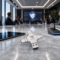 Nuevo Lector de Tarjetas OTG con Diseño Metálico de Alta Velocidad de Transferencia, 4 en 1, Cuatro Puertos, Tipo C, Micro USB, Unidad Flash, Venta al por Mayor