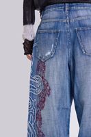 Jean décontracté à jambe large, coupe bootcut, brodé, style rétro floral vintage européen et américain, taille mi-haute, coupe droite et ample, style Y2K, pour le streetwear