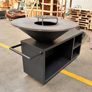 Gnee <b>Garden</b> Corten Steel Outdoor Fire Pit Grill With Wood Storage <b>Trolley</b> Matte Finish Modern Design - Product Image 3