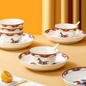 Juego de vajilla de cerámica de hueso de caballo de lujo retro al por mayor juego de caja de regalo de bandeja de cuenco se puede personalizar caja de regalo de bandeja de cuenco - Product Image 3