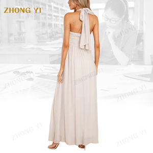 Yeni özel kadın Bodycon elbise yeni tasarım seksi kapalı omuz Halter moda sıkı malzeme ince parti akşam Maxi elbiseler - Product Image 4