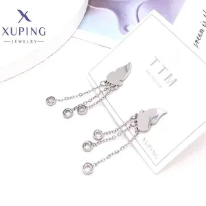 E60711 Xuping perhiasan grosir desain unik mode elegan mewah harian zircon hidup berlapis platinum anting-anting baja tahan karat