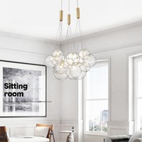 Lustre à bulles en verre ambré fumé transparent, lampe suspendue LED pour chambre à coucher, salle à manger, anti-éblouissement, hauteur réglable