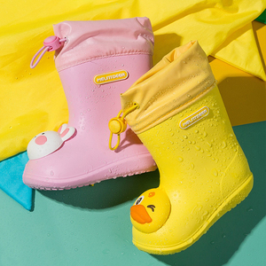 WXL476 Non Slip 3D Dinosaur <strong>Duck</strong> Drawstring Rainboots Waterproof Cartoon PVC Rubber Children <strong>Rain</strong> <strong>Boots</strong> - Product Image 2