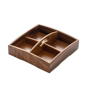 Solid Wood Fruit Plate Box 4 Compartment Square <b>Storage</b> <b>Tray</b> For Nuts Snacks Home Living Room Desktop Organizer - Product Image 2