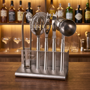 Outils de barre de couleur argentée ensemble de 6 pièces Kit de barman en acier inoxydable comprenant une pince à glace, etc. - Product Image 3